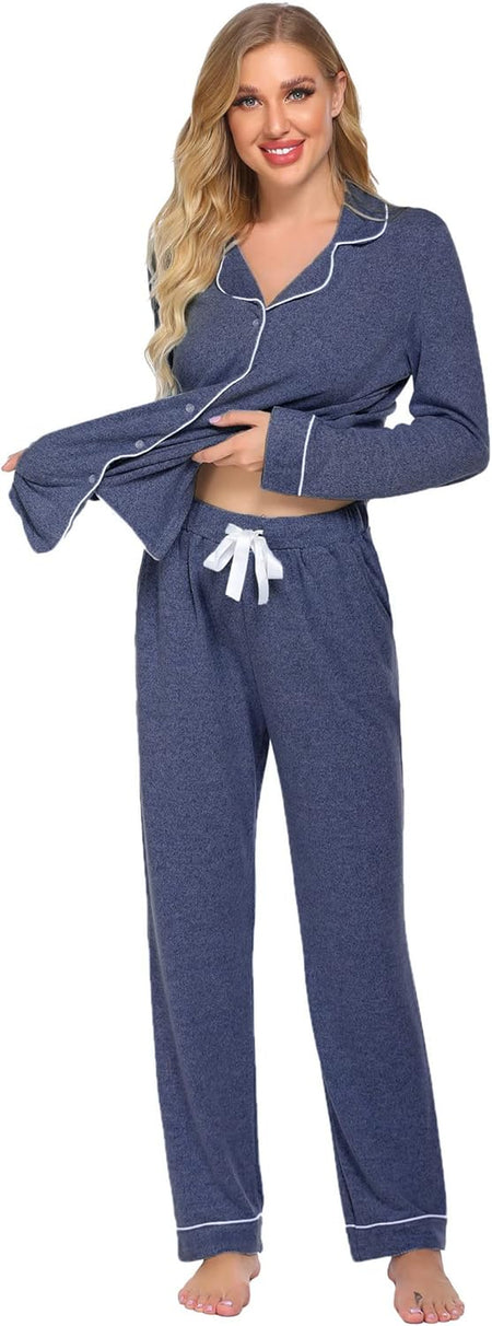 Women'S Pajamas Long Sleeve Sleepwear Casual Button down Loungewear Soft Pjs Set S-XXL