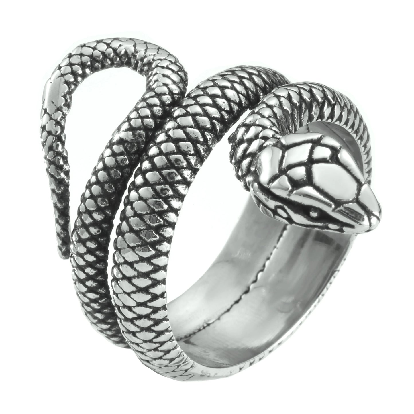 Stainless Steel Snake Ring Retro Vintage Serpent Unisex Biker Punk Ring Size 5-13