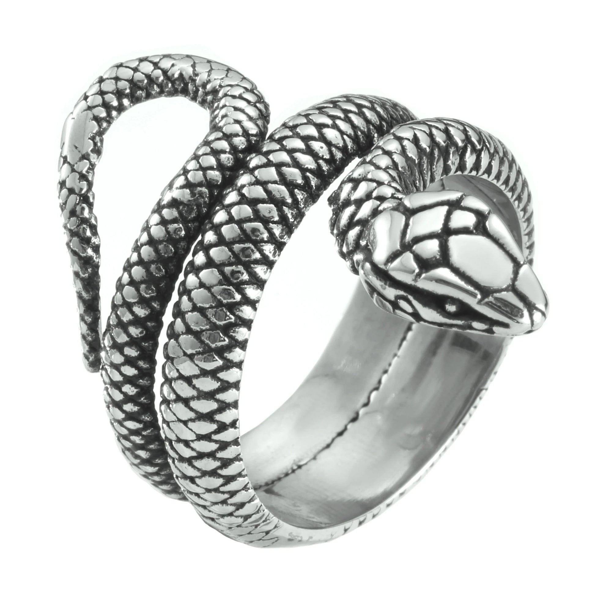 Stainless Steel Snake Ring Retro Vintage Serpent Unisex Biker Punk Ring Size 5-13