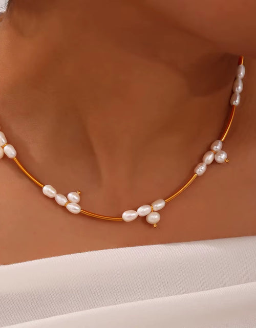 Load image into Gallery viewer, Elegant Stainless Steel Chain Necklace Bracelets for Women Freshwater Pearl Beads Handmade Women Wedding Jewelry Set
