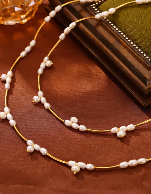 Load image into Gallery viewer, Elegant Stainless Steel Chain Necklace Bracelets for Women Freshwater Pearl Beads Handmade Women Wedding Jewelry Set
