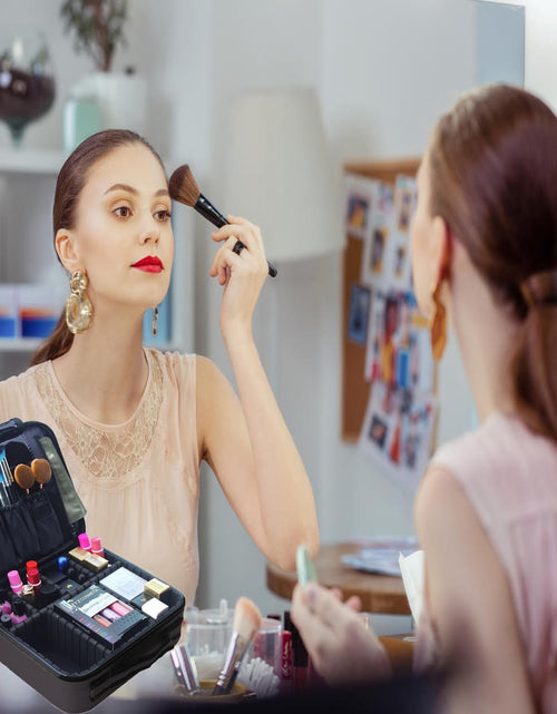 Load image into Gallery viewer, Travel Makeup Bag with LED Lighted, Cosmetic Case with Mirror, 3 Color Setting, Adjustable Dividers, Makeup Brushes for Women, Black, Waterproof, Scratch Resistant
