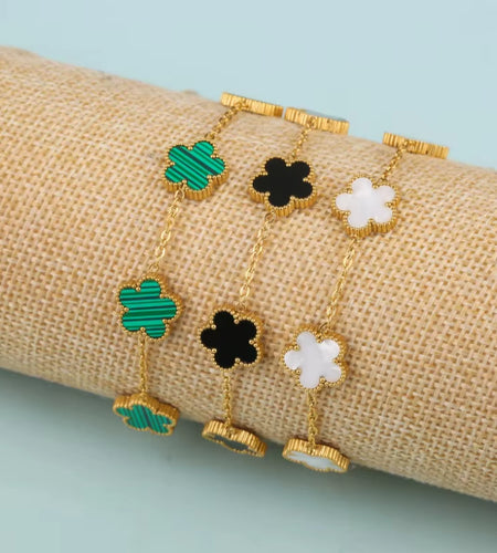 1Pc Stainless Steel New Plant Clover Adjustable Bracelet for Women, Hot Selling Five Leaf Flower Shell Acrylic Bracelet Jewelry