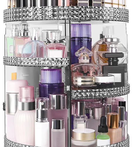 360 Degree Rotating Makeup Organizer, Extra Large Capacity Cosmetic Storage Unit, Removable DIY 7 Layers Skincare Organizer, Acrylic Beauty Perfume Organizer for Vanity Countertop (Gray)