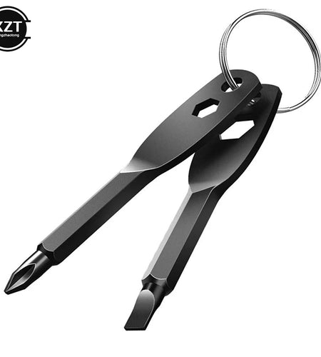 1 Set Stainless Steel Mini EDC Multifunction Screwdriver Key Shape Slotted/Cross Screwdrivers Keychain Pocket Repair Tool