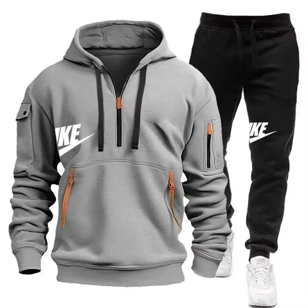 2025 New Men'S Autumn and Winter Suit Zipper Hoodie + Trousers Suit Casual Men'S Sportswear Warm Suit