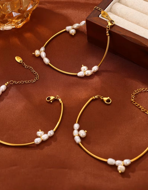 Load image into Gallery viewer, Elegant Stainless Steel Chain Necklace Bracelets for Women Freshwater Pearl Beads Handmade Women Wedding Jewelry Set
