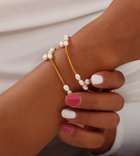 Elegant Stainless Steel Chain Necklace Bracelets for Women Freshwater Pearl Beads Handmade Women Wedding Jewelry Set