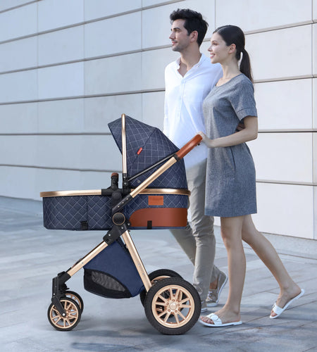 High Landscape Baby Stroller Folding Aluminum Newborn Pram,Unisex,Brown