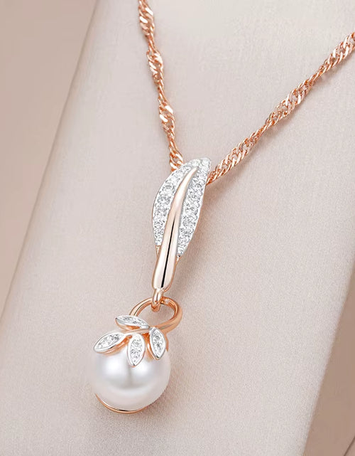 Load image into Gallery viewer, Hot Crystal Flower Pearl Pendant Necklace for Women 585 Rose Gold Silver Color Mix Boho Ethnic Wedding Jewelry Gift
