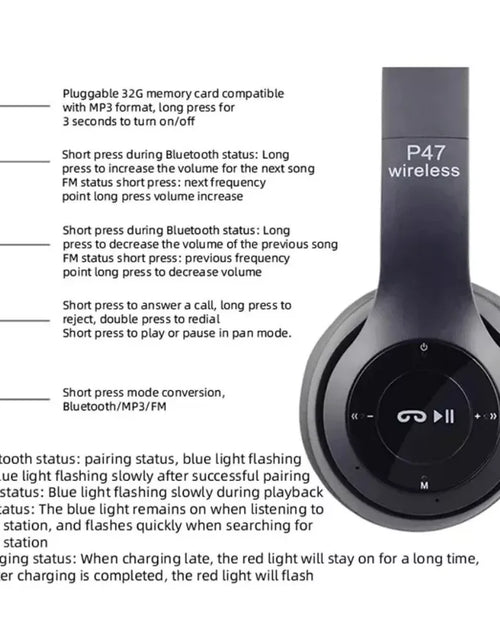 Load image into Gallery viewer, Wireless Bluetooth 5.0 Over-Ear Headphones with FM Radio, MIC &amp; Foldable Design – Supports TF Card
