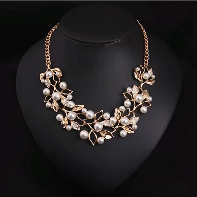 Simulated Pearl Necklaces & Pendants Leaves Statement Necklace Women Collares Ethnic Jewelry for Gifts