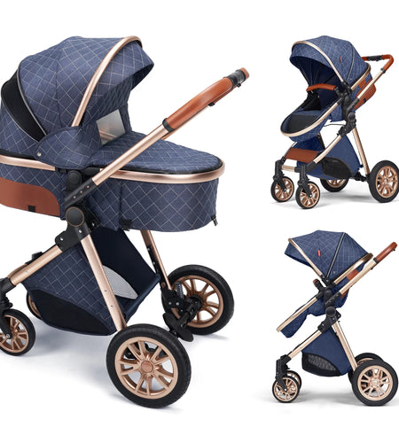 High Landscape Baby Stroller Folding Aluminum Newborn Pram,Unisex,Brown