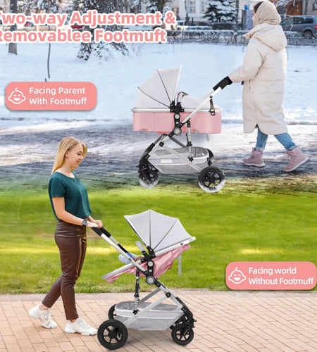 Baby Stroller, Foldable Baby Stroller Reversible Bassinet, Travel Stroller for Newborn Baby, Khaki