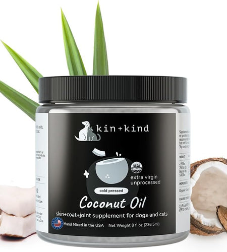 Organic Raw Coconut Oil Pet Supplement - Skin and Coat Support for Dogs and Cats - Safe, Natural Formula with Unprocessed, Cold Pressed Extra Virgin Coconut Oil - Mixed in the USA