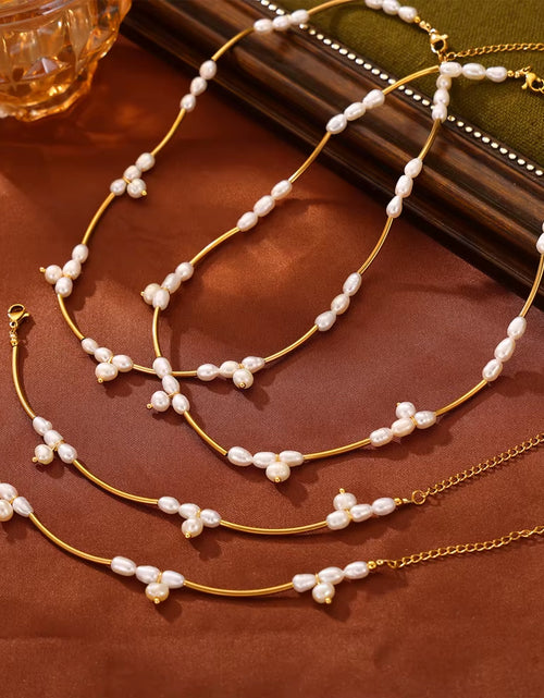 Load image into Gallery viewer, Elegant Stainless Steel Chain Necklace Bracelets for Women Freshwater Pearl Beads Handmade Women Wedding Jewelry Set
