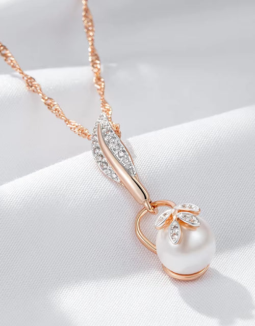 Load image into Gallery viewer, Hot Crystal Flower Pearl Pendant Necklace for Women 585 Rose Gold Silver Color Mix Boho Ethnic Wedding Jewelry Gift
