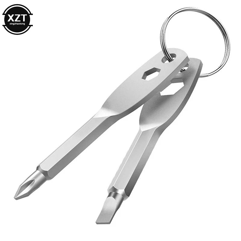 1 Set Stainless Steel Mini EDC Multifunction Screwdriver Key Shape Slotted/Cross Screwdrivers Keychain Pocket Repair Tool