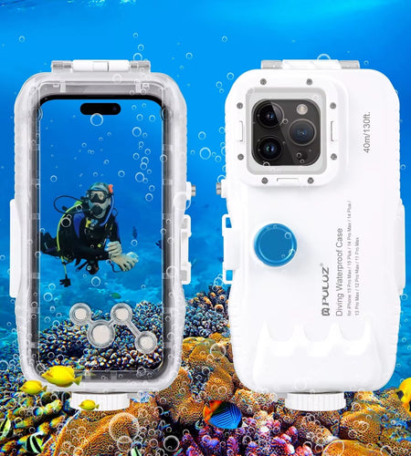 PULUZ 40M/130Ft Waterproof Diving Case for  15 14 13 12 11 Pro Max plus with One-Way Valve Underwater Video Housing Cover
