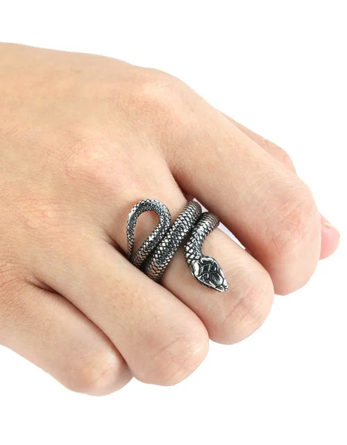 Load image into Gallery viewer, Stainless Steel Snake Ring Retro Vintage Serpent Unisex Biker Punk Ring Size 5-13
