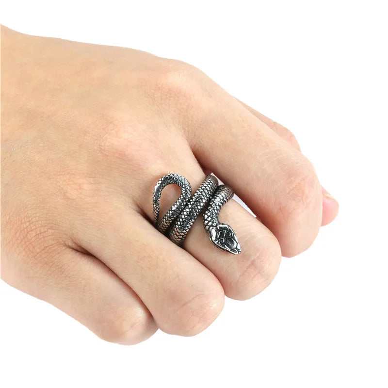 Stainless Steel Snake Ring Retro Vintage Serpent Unisex Biker Punk Ring Size 5-13