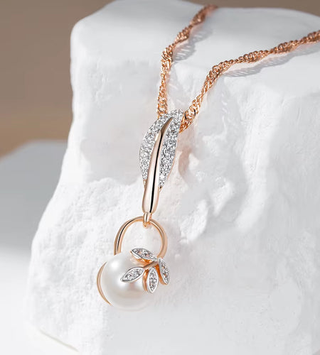 Hot Crystal Flower Pearl Pendant Necklace for Women 585 Rose Gold Silver Color Mix Boho Ethnic Wedding Jewelry Gift