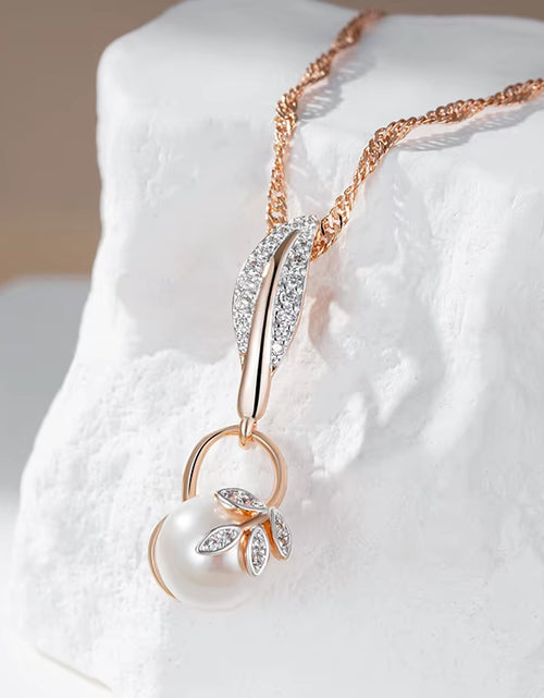 Load image into Gallery viewer, Hot Crystal Flower Pearl Pendant Necklace for Women 585 Rose Gold Silver Color Mix Boho Ethnic Wedding Jewelry Gift
