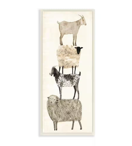 7 In. X 17 In. "Fun Stacked Sheep and Goats Farm Animals" by Artist Victoria Borges Wood Wall Art