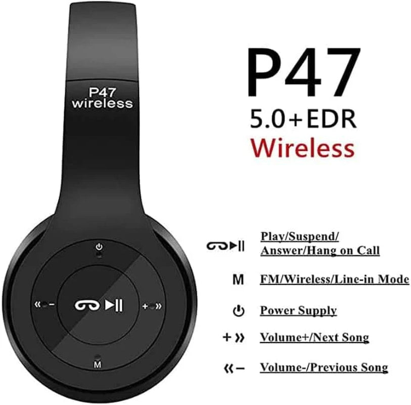Wireless Bluetooth 5.0 Over-Ear Headphones with FM Radio, MIC & Foldable Design – Supports TF Card