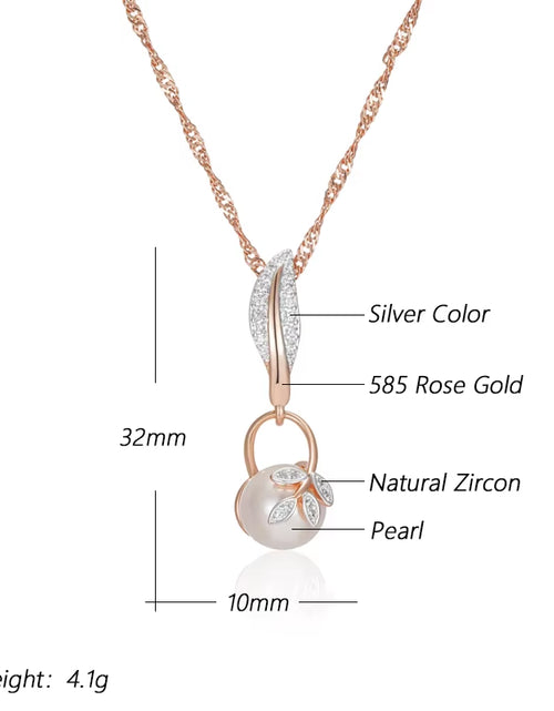 Load image into Gallery viewer, Hot Crystal Flower Pearl Pendant Necklace for Women 585 Rose Gold Silver Color Mix Boho Ethnic Wedding Jewelry Gift
