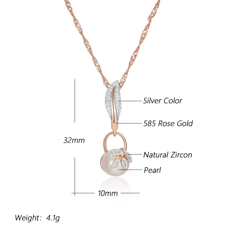 Hot Crystal Flower Pearl Pendant Necklace for Women 585 Rose Gold Silver Color Mix Boho Ethnic Wedding Jewelry Gift