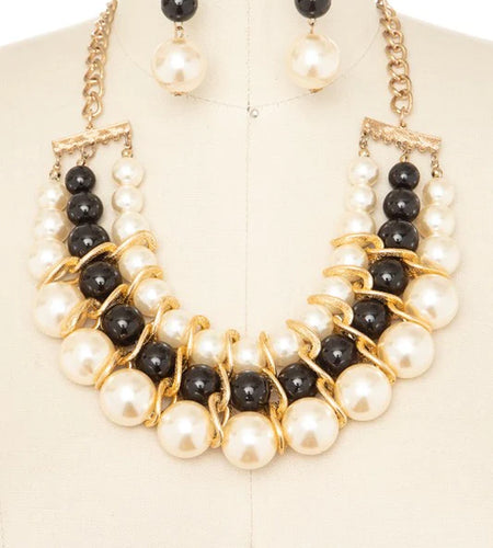 Mix Beads Pearl Statement Necklace Set
