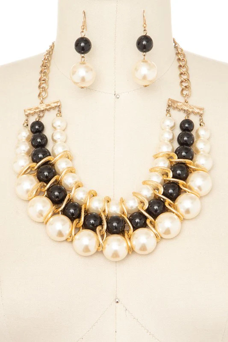 Mix Beads Pearl Statement Necklace Set