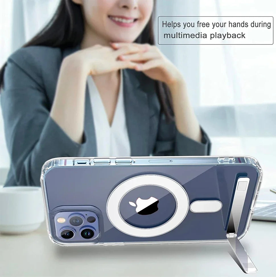 Magnetic Compatible with iPhone 17 Pro Max Case with Stand [Military Grade Drop Tested][Compatible with Magnet] Ring Translucent Slim Hard Back Soft Edge