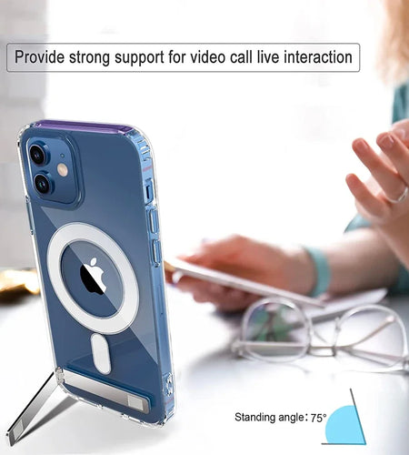 Magnetic Compatible with iPhone 17 Pro Max Case with Stand [Military Grade Drop Tested][Compatible with Magnet] Ring Translucent Slim Hard Back Soft Edge