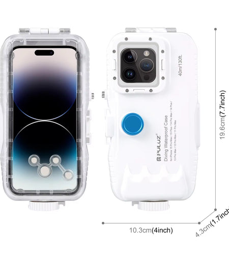 PULUZ 40M/130Ft Waterproof Diving Case for  15 14 13 12 11 Pro Max plus with One-Way Valve Underwater Video Housing Cover