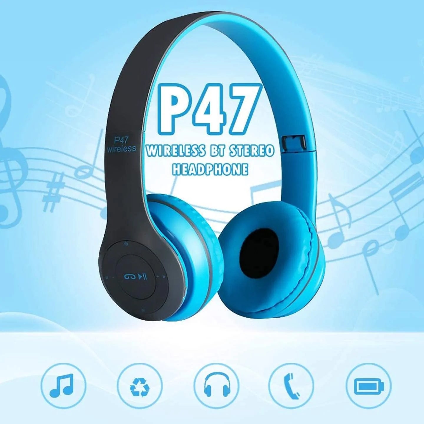 Wireless Bluetooth 5.0 Over-Ear Headphones with FM Radio, MIC & Foldable Design – Supports TF Card