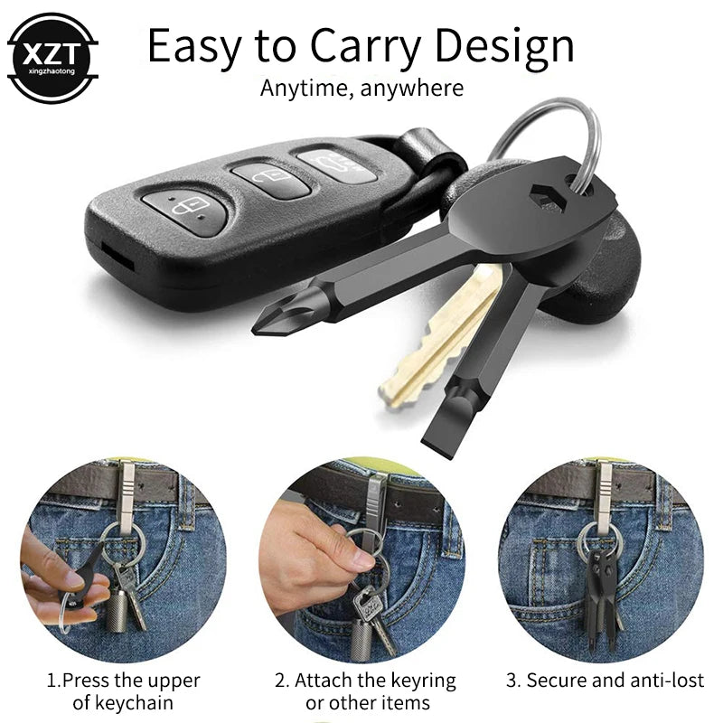 1 Set Stainless Steel Mini EDC Multifunction Screwdriver Key Shape Slotted/Cross Screwdrivers Keychain Pocket Repair Tool