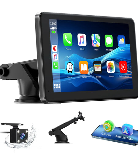 TOGUARD Portable 7 Inch Portable Wireless Car Stereo, Apple Carplay,1080P Backup Camera, Touchscreen GPS Navigation Car Video, Car Audio Receivers with Airplay, Android Auto, Bluetooth, FM, Siri