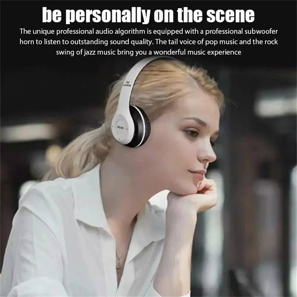 Wireless Bluetooth 5.0 Over-Ear Headphones with FM Radio, MIC & Foldable Design – Supports TF Card