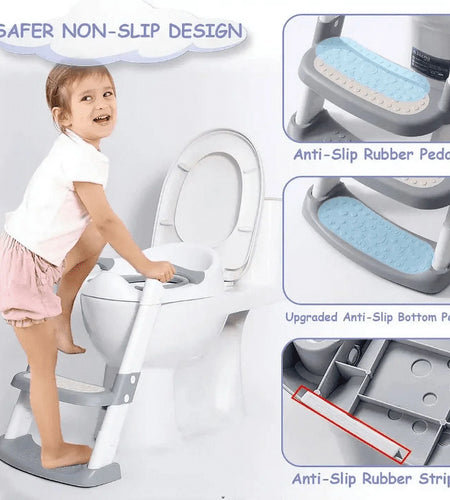 Potty Training Seat with Step Stool Ladder, Foldable Training Seat with Handles, Height Adjustable for Toddlers (Gray)