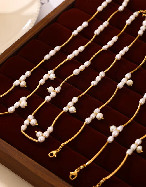 Load image into Gallery viewer, Elegant Stainless Steel Chain Necklace Bracelets for Women Freshwater Pearl Beads Handmade Women Wedding Jewelry Set
