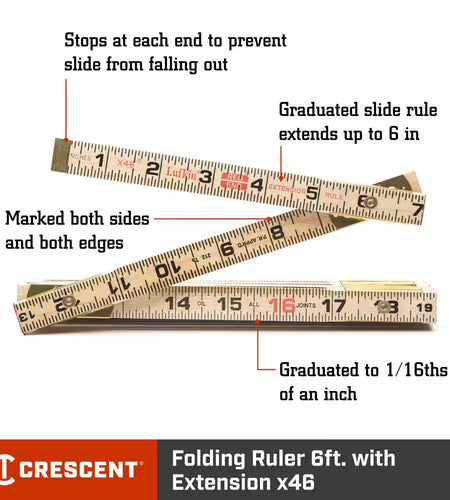 Lufkin 6 Ft. Wood Rule Brass Extends