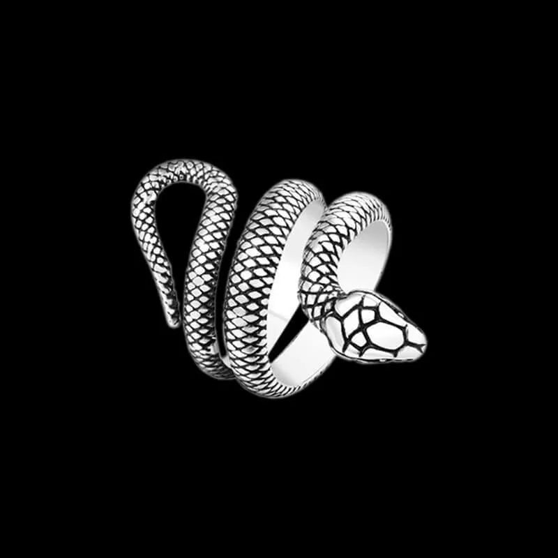 Stainless Steel Snake Ring Retro Vintage Serpent Unisex Biker Punk Ring Size 5-13