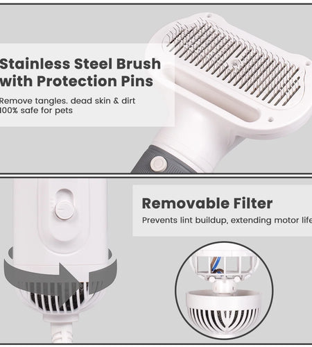 Dog Hair Dryer, 2 in 1 Dog Brush, Pet Grooming Dryer for Small Dog and Cat, Cat Hair Brush with Adjustable Temperature