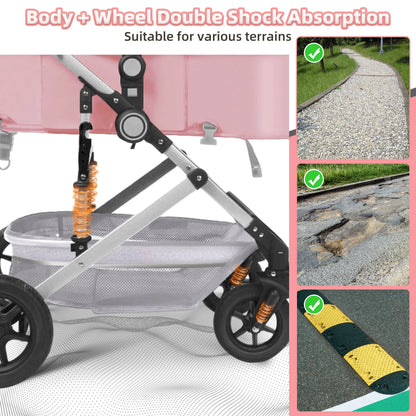 Baby Stroller, Foldable Baby Stroller Reversible Bassinet, Travel Stroller for Newborn Baby, Khaki