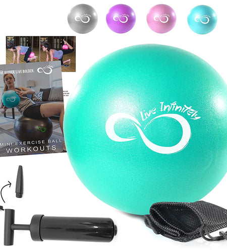 9” Pilates Ball Workout Equipment with Mesh Bag & Hand Pump, Mint