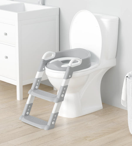 Potty Training Seat with Step Stool Ladder, Foldable Training Seat with Handles, Height Adjustable for Toddlers (Gray)