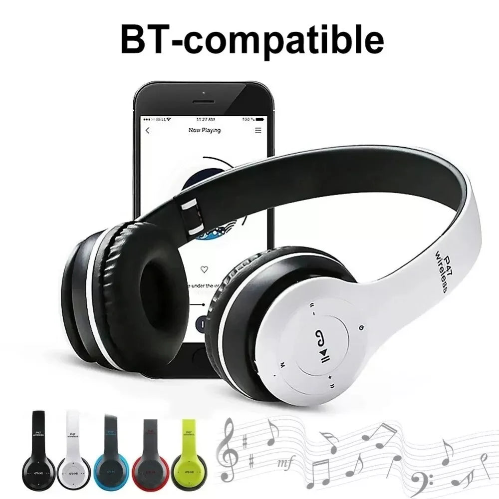 Wireless Bluetooth 5.0 Over-Ear Headphones with FM Radio, MIC & Foldable Design – Supports TF Card