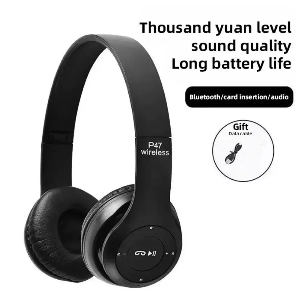 Wireless Bluetooth 5.0 Over-Ear Headphones with FM Radio, MIC & Foldable Design – Supports TF Card